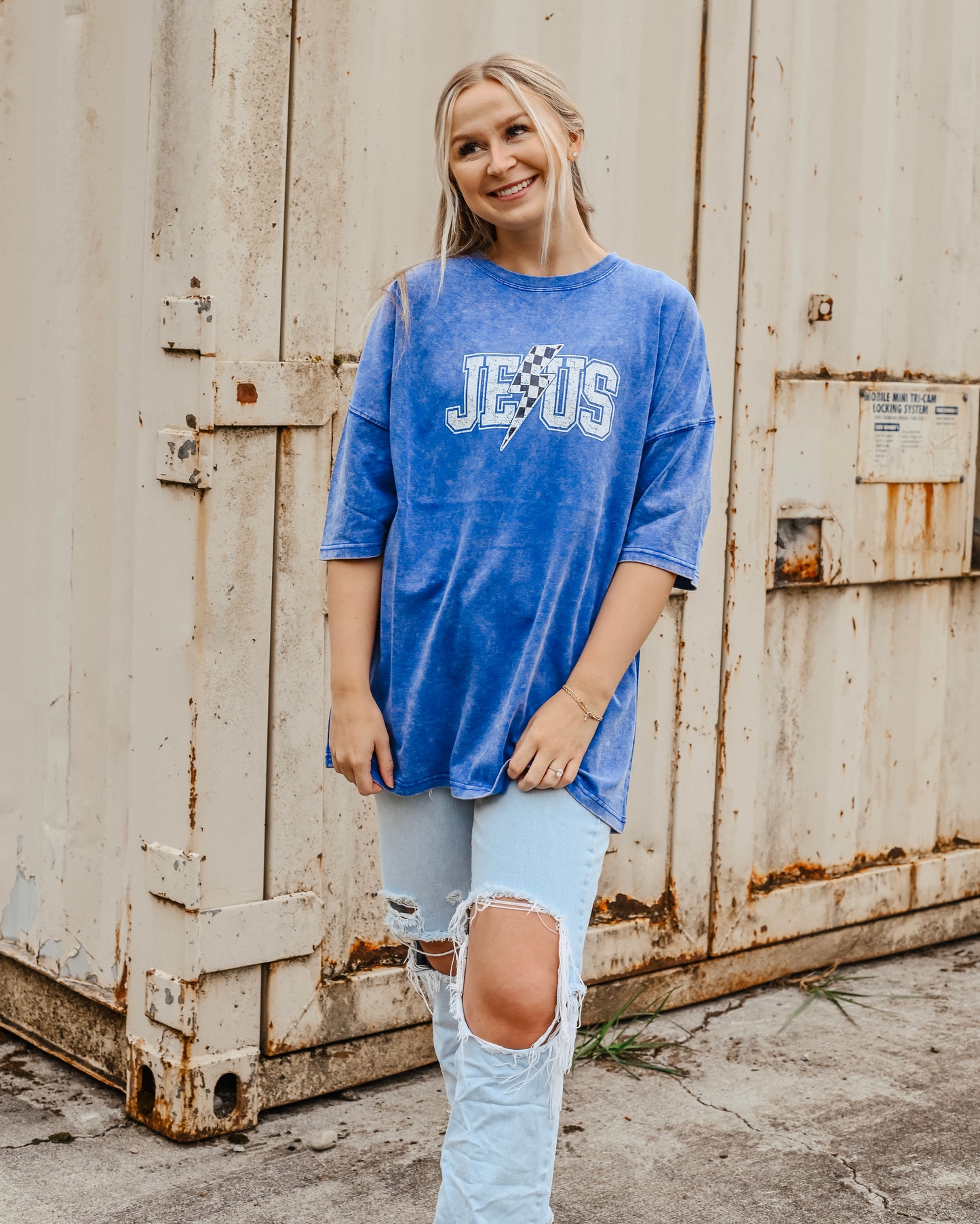 Lightening Blue “Jesus” Oversized Tee // SHARE STUDIO BRAND
