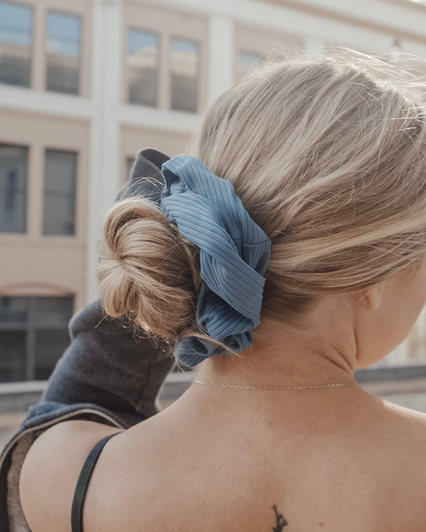 Laguna Blue Ribbed Knit XL Scrunchie
