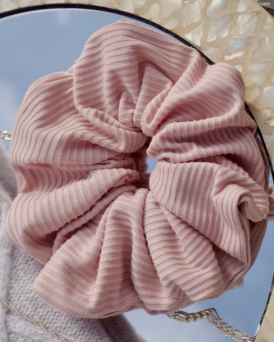 Pink Ribbed Knit Scrunchie