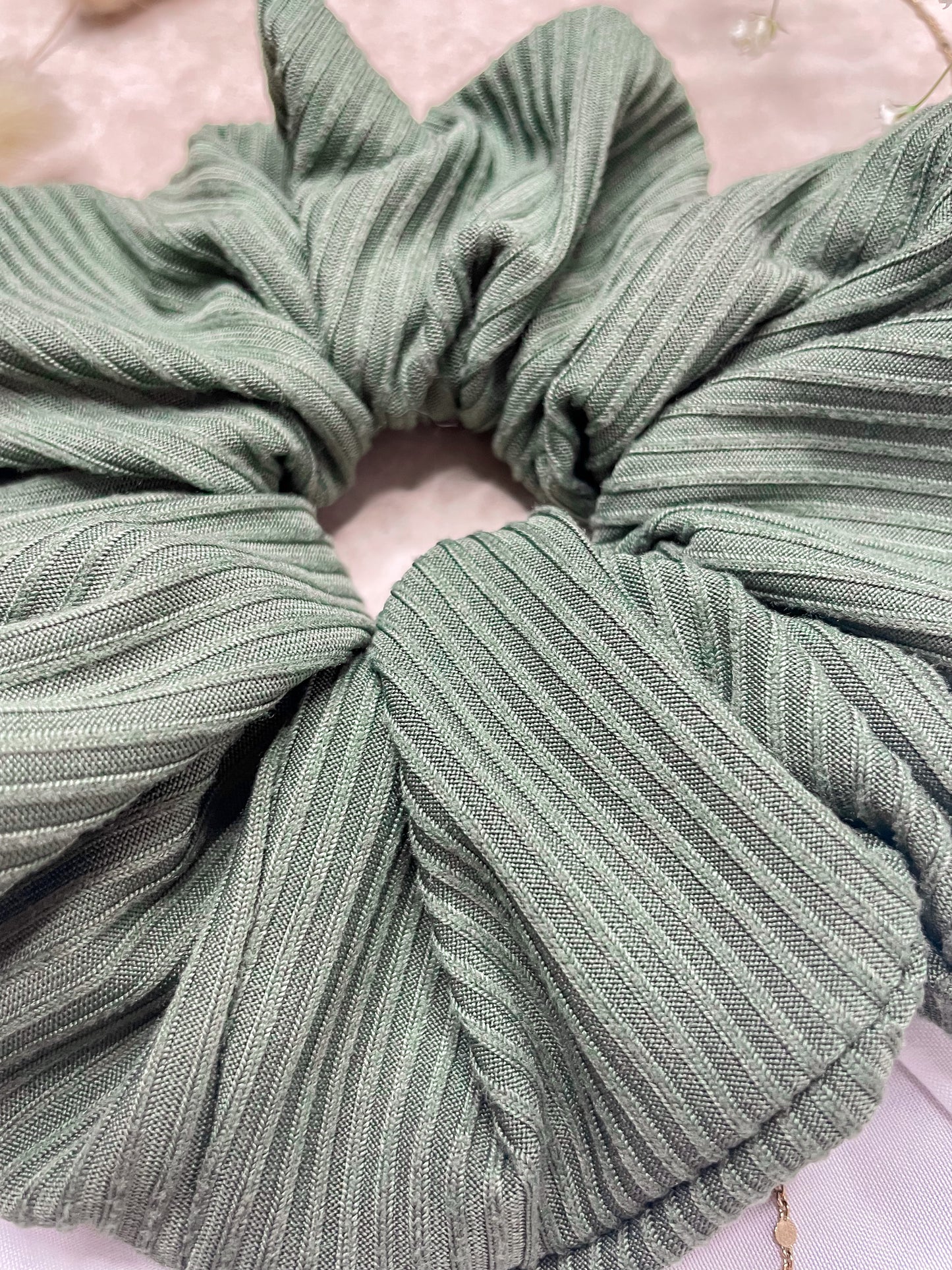 Green Ribbed Knit Scrunchie