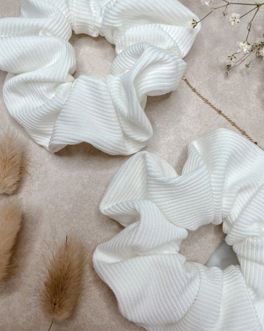 White Ribbed Knit Scrunchie