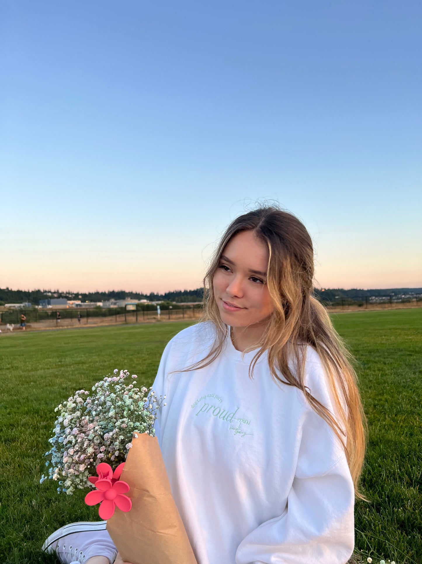 Keep Going embroidered white crew neck