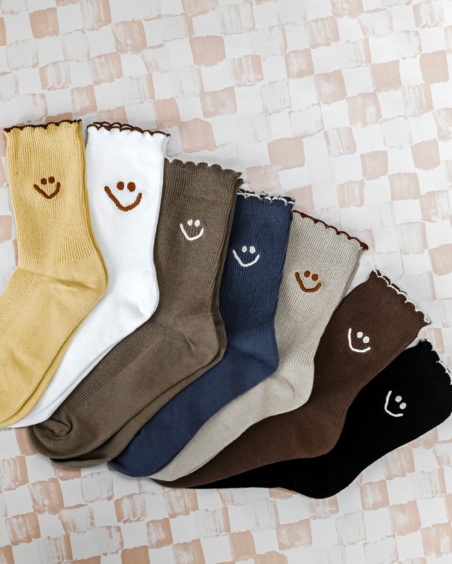 Embroidered Ruffle Smiley Socks