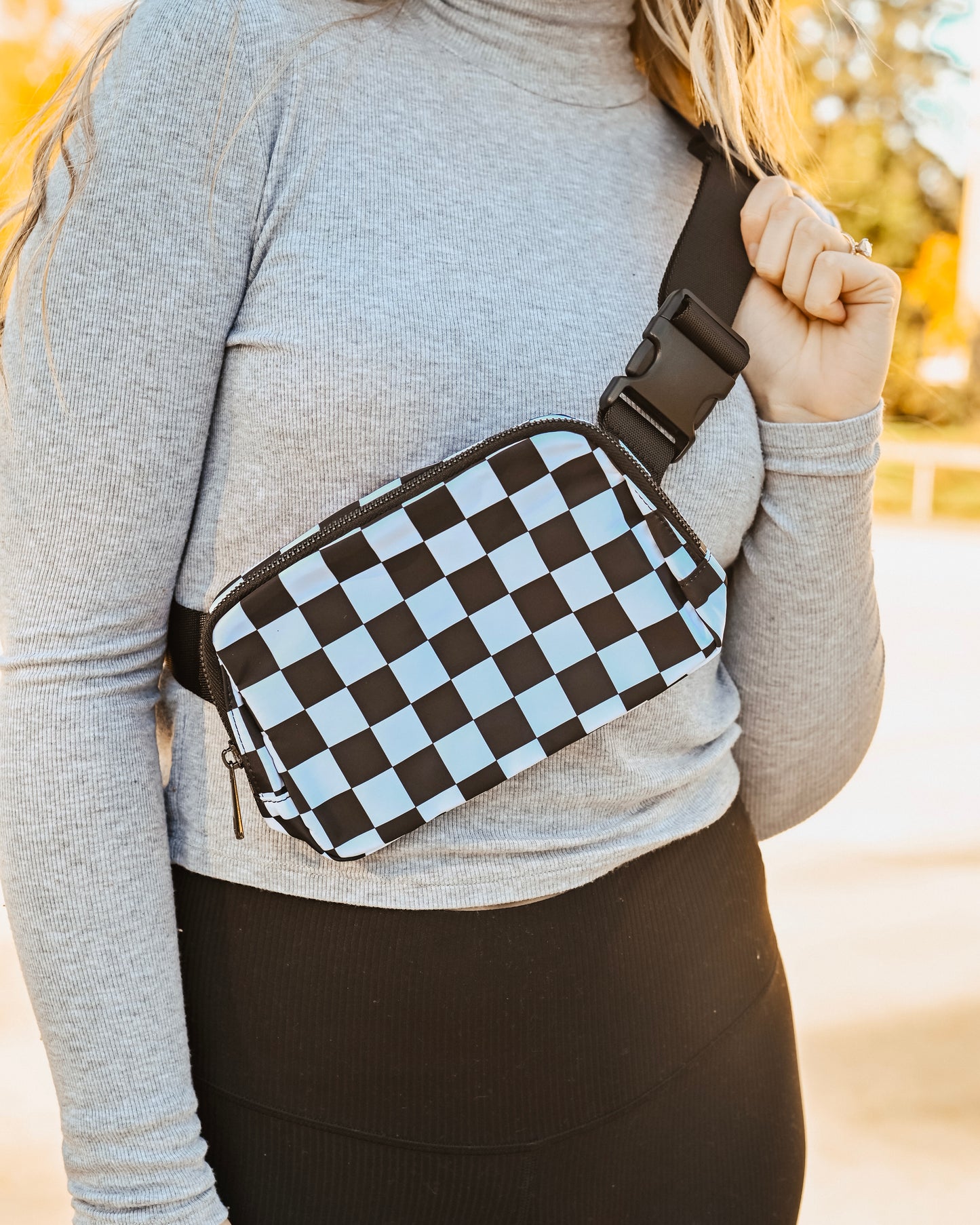 Black & White Checkered Belt Bag