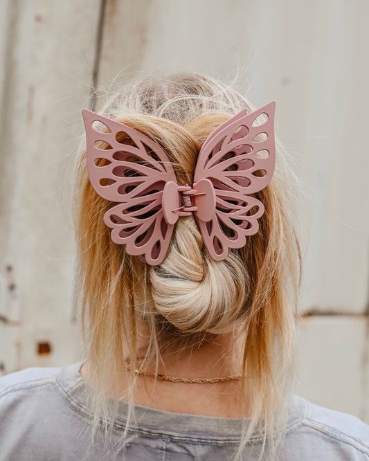 Dusty Pink Jumbo Butterfly Claw Clip