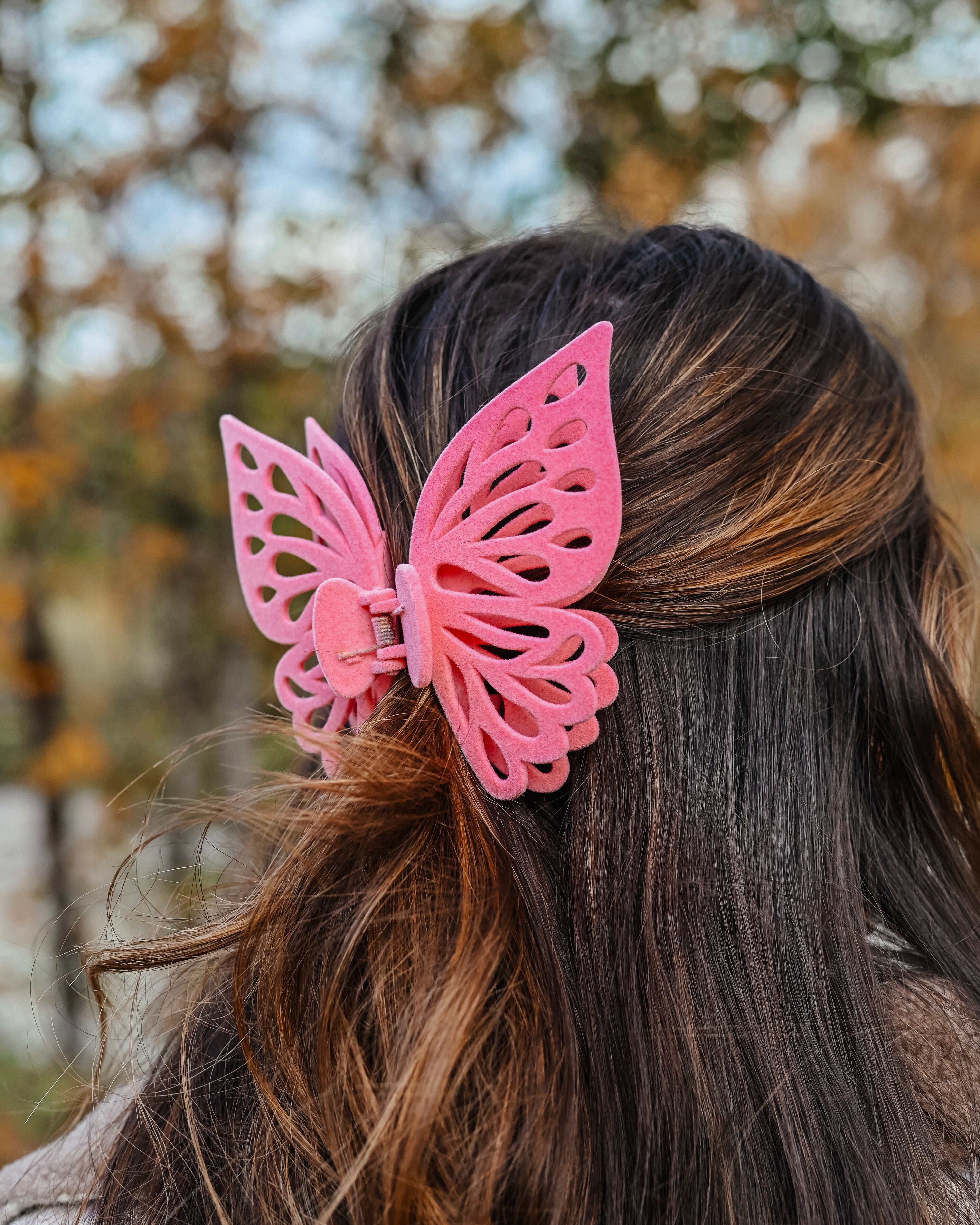 Pink butterfly deals hair clips