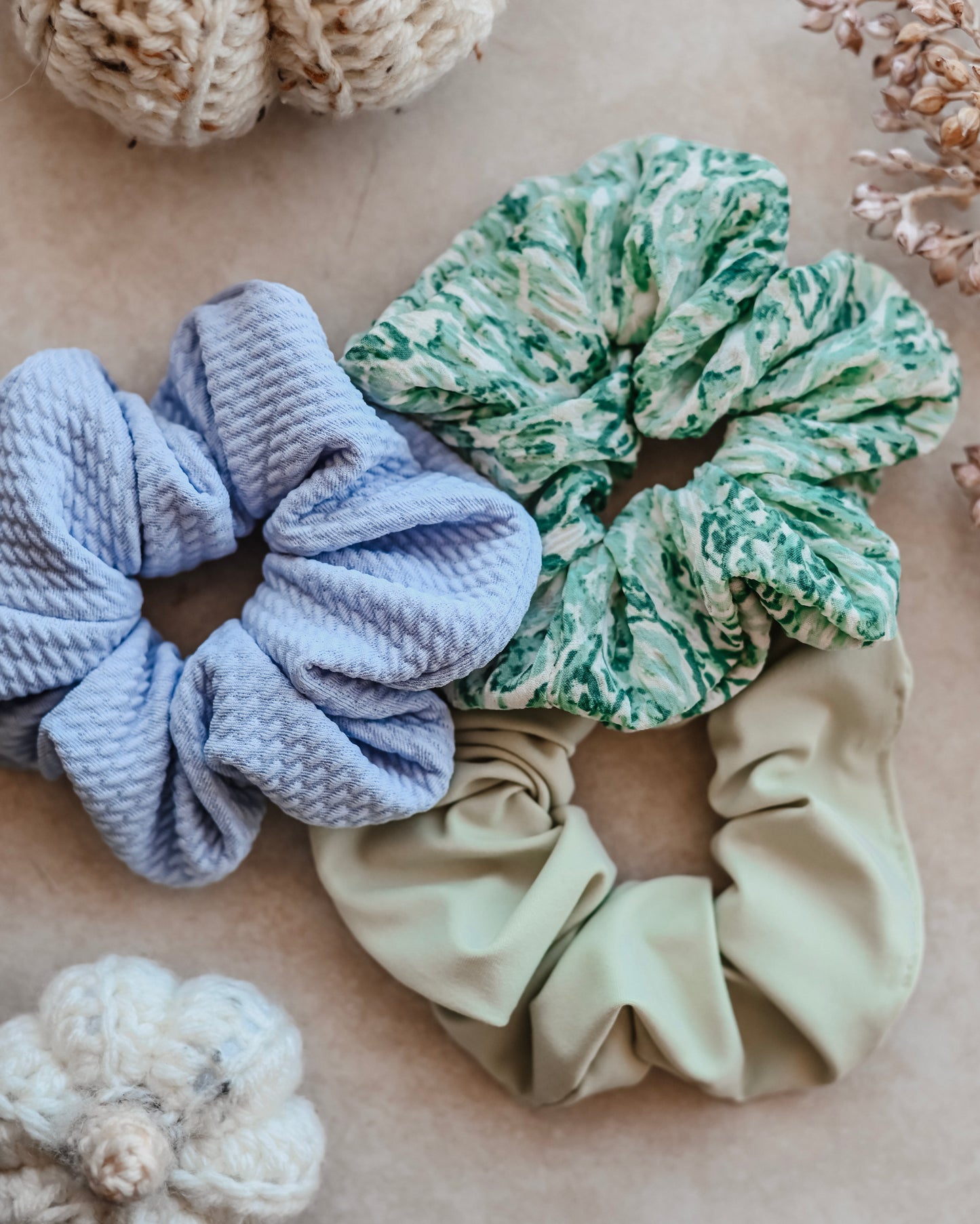 Evergreen Elegance Scrunchie Trio Set