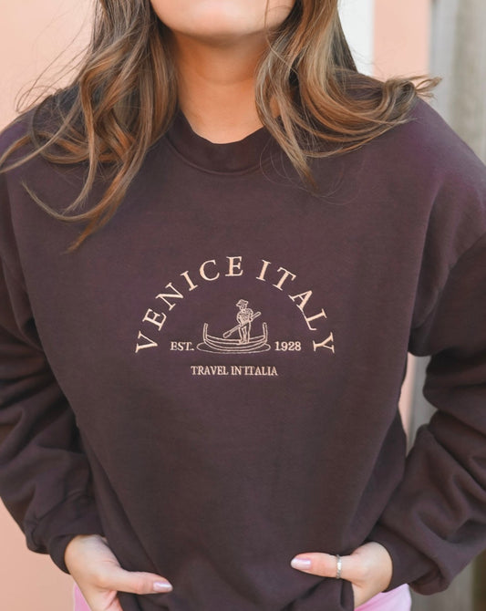Venice Italy embroidered Heavy weight brown crewneck