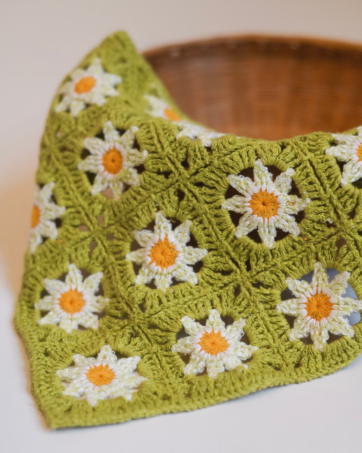 Green floral crochet bandana