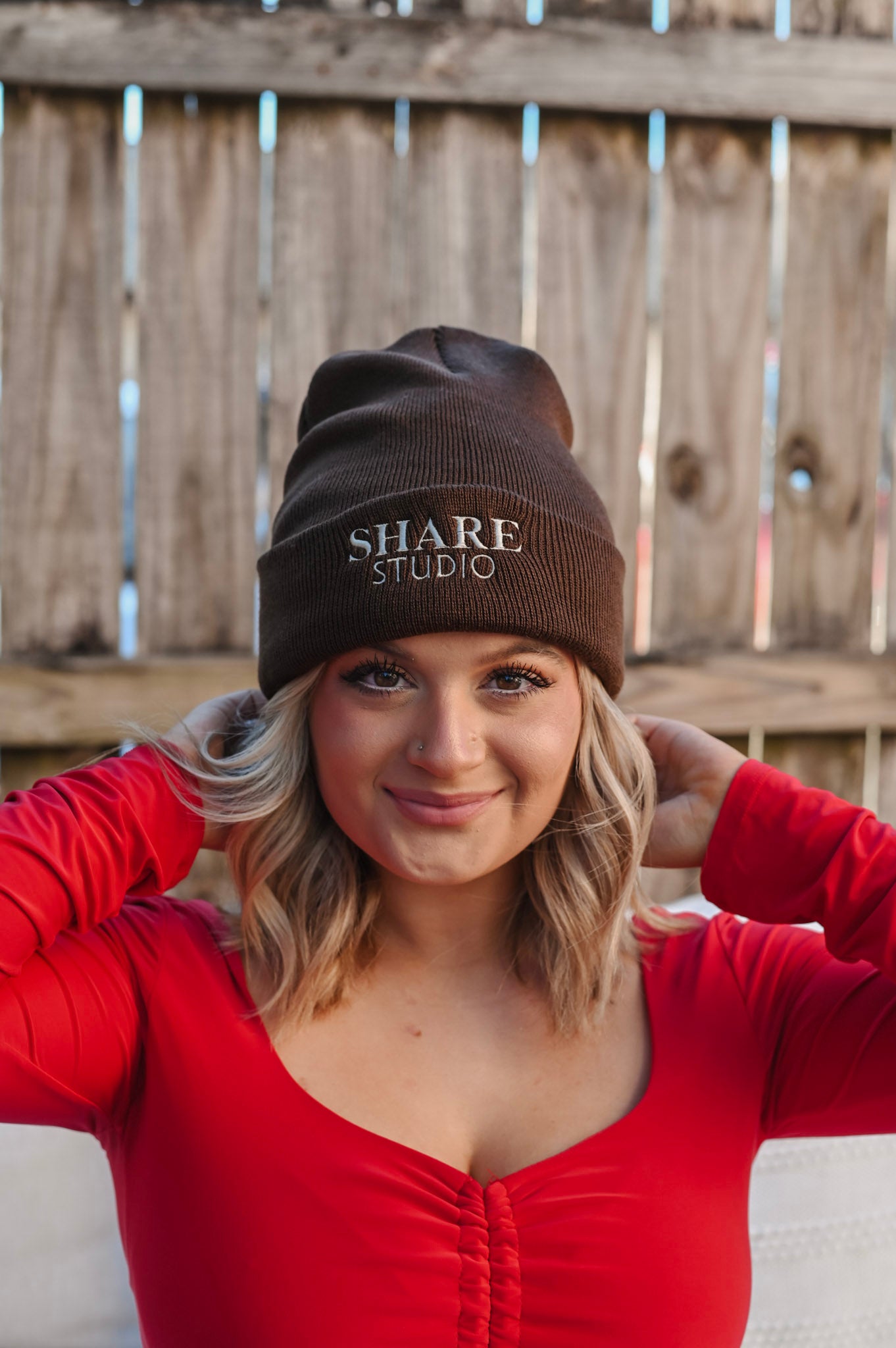Share Studio fold over embroidered beanie