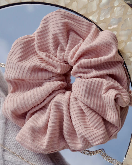 Pink ribbed knit Scrunchie